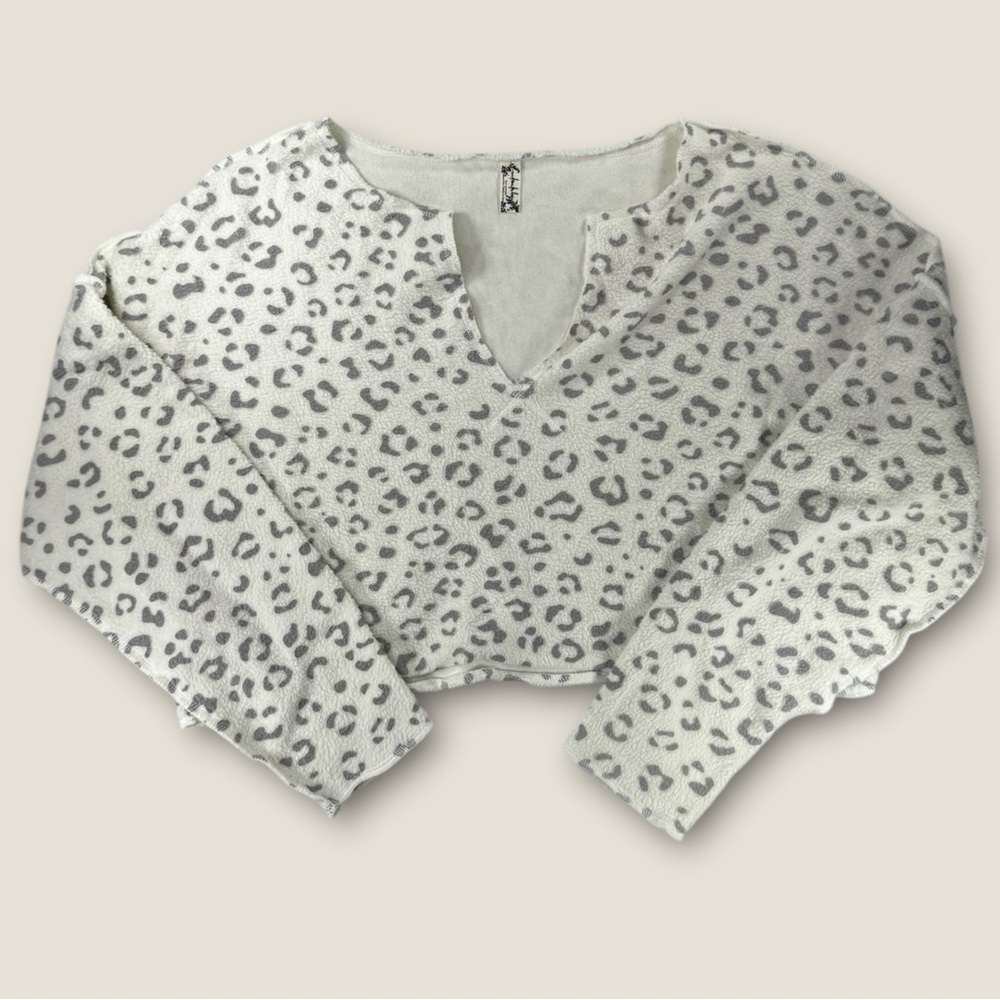 Free People Intimately Gray Leopard‎ Print Sweatshirt